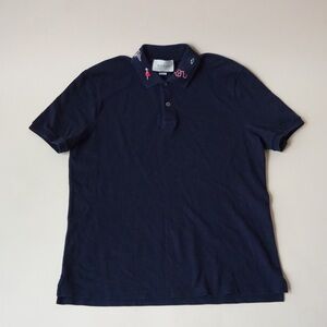 Gucci Men's Navy Embroidered Collar Detail Polo - Size XXL